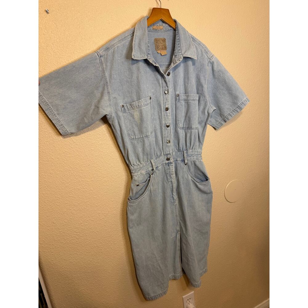 VTG AMI 90s Western Wear Med Wash Denim Short Sleeve Mini Dress Cotton Size 10 - Picture 5 of 15